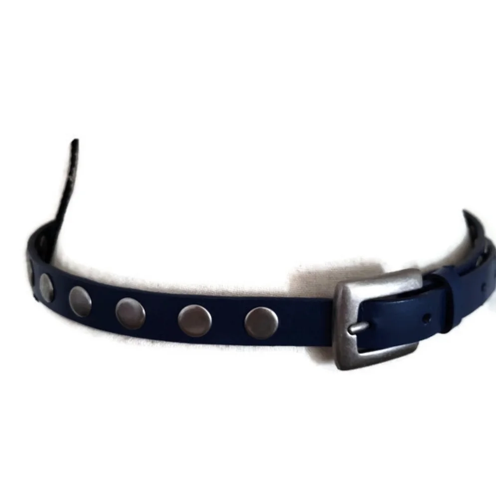 Navy Blue Leather Belt Embellished